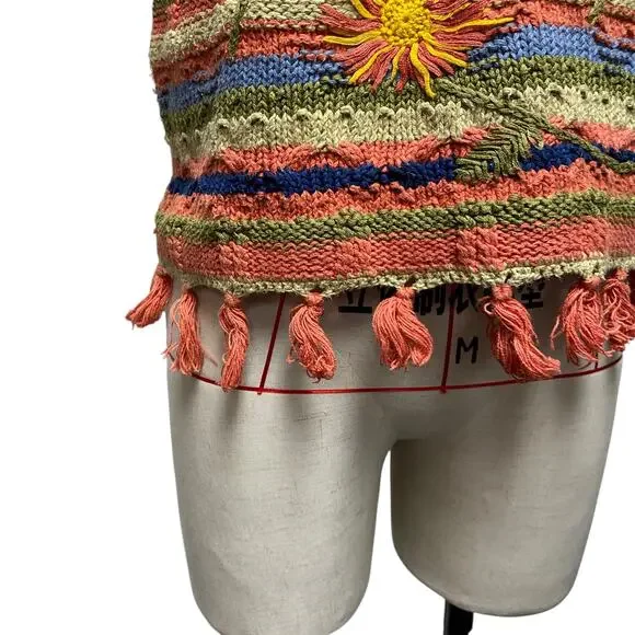 Vintage Womens Knit Floral Embroidered Short Sleeve Sweater Top - Picture 3 of 5